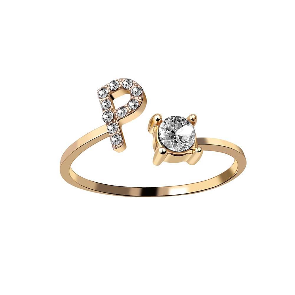 Anello con Iniziale Zirconi Acciaio Placcato Oro