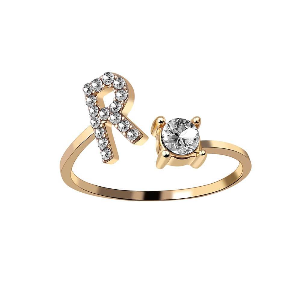 Anello con Iniziale Zirconi Acciaio Placcato Oro