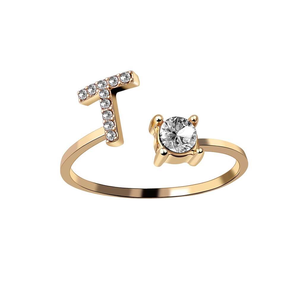Anello con Iniziale Zirconi Acciaio Placcato Oro