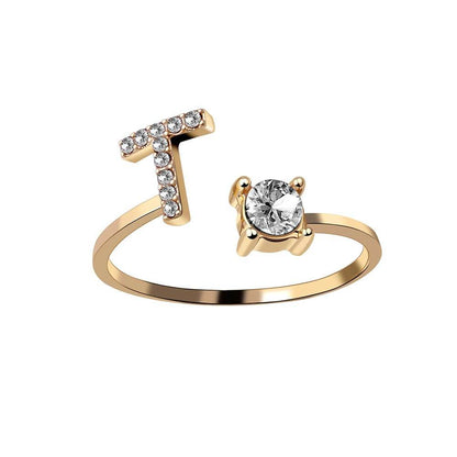 Anello con Iniziale Zirconi Acciaio Placcato Oro