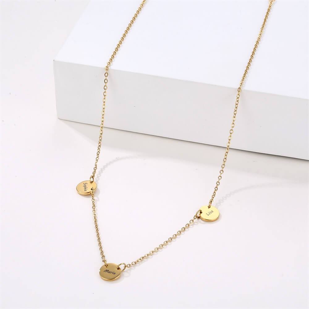 Collana Personalizzata 3 Ciondoli Incisi Acciaio Oro Argento