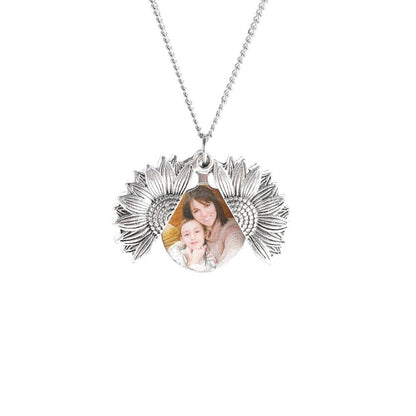Collana con Foto Girasole Incisa, Messaggio Segreto Oro/Argento