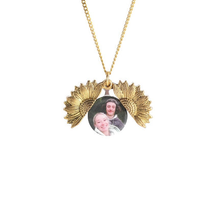 Collana con Foto Girasole Incisa, Messaggio Segreto Oro/Argento