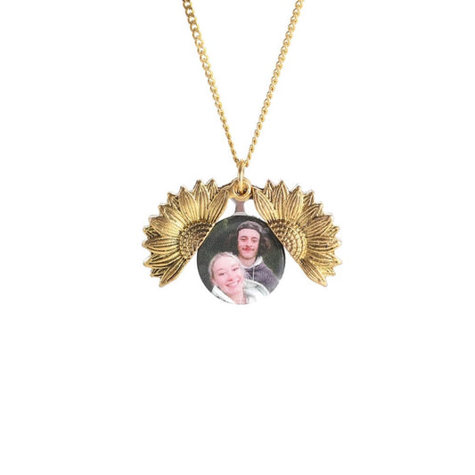 Collana con Foto Girasole Incisa, Messaggio Segreto Oro/Argento
