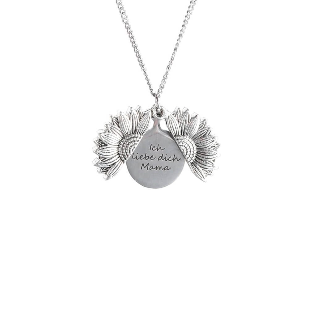Collana con Foto Girasole Incisa, Messaggio Segreto Oro/Argento