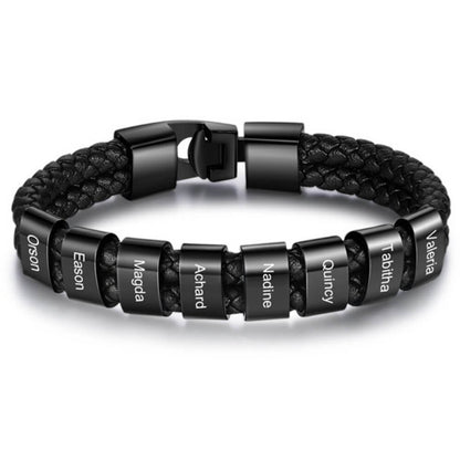 Bracciale Personalizzato Uomo con Nomi in Cuoio e Acciaio