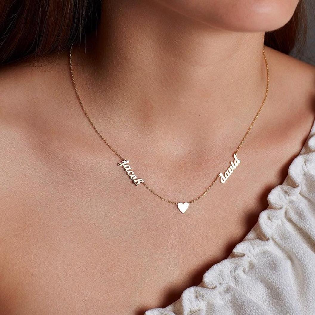 Collana con Nomi Incisi Cuore Oro Argento