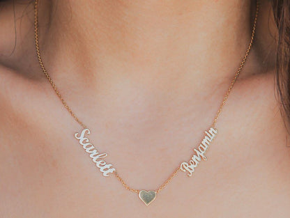 Collana con Nomi Incisi Cuore Oro Argento
