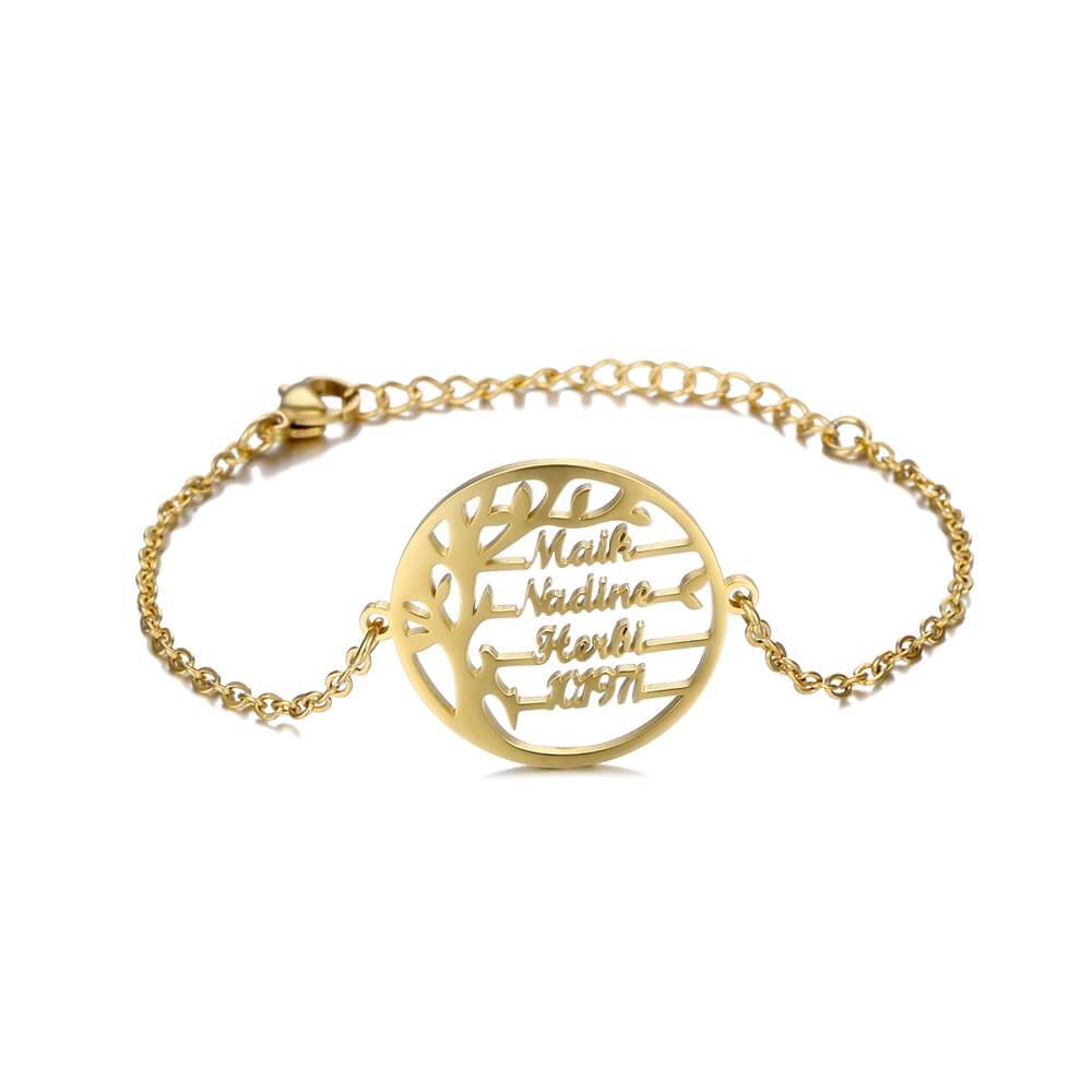 Bracciale Albero della Vita con Nomi Incisi in Acciaio