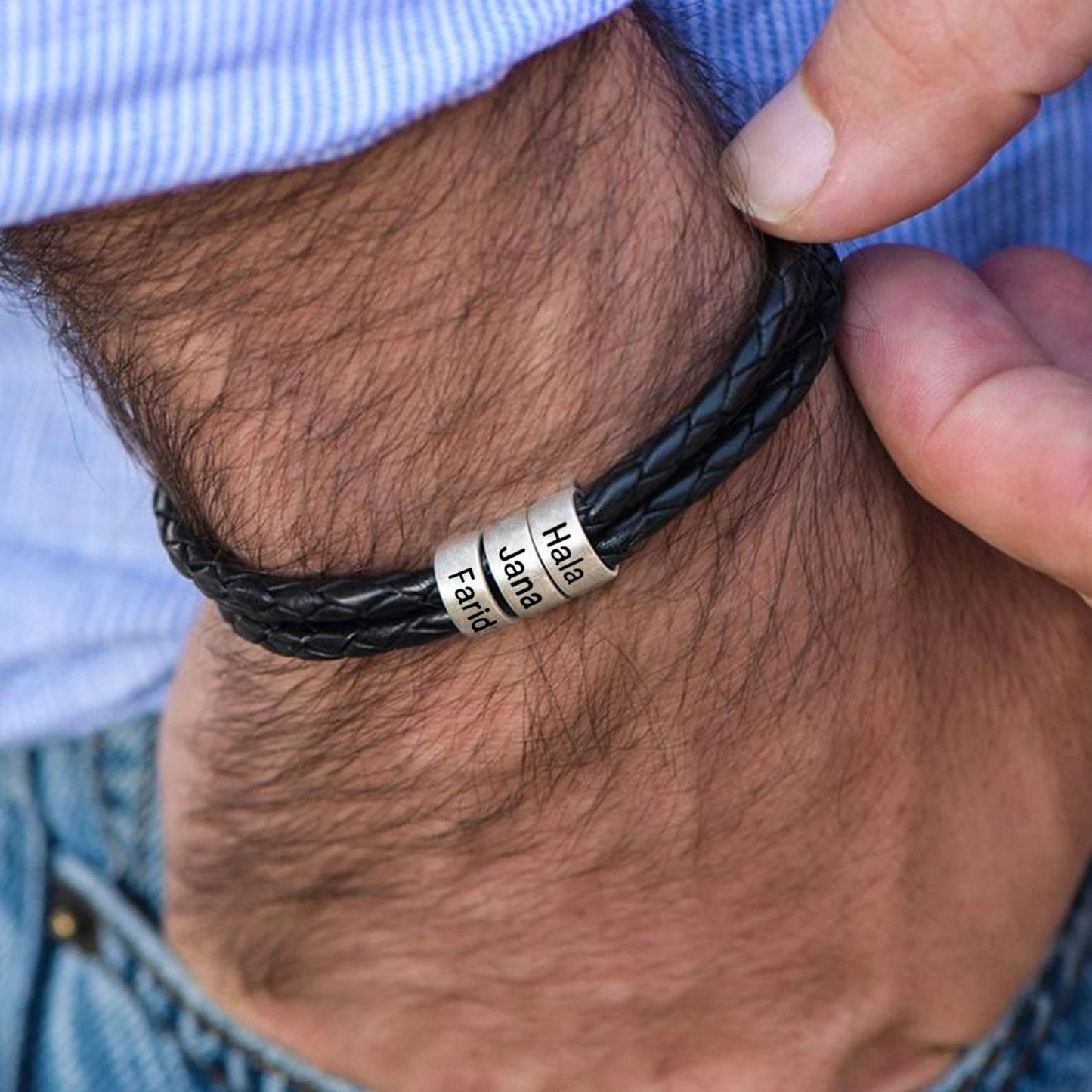 Bracciale Uomo Personalizzato con Nomi in Pelle