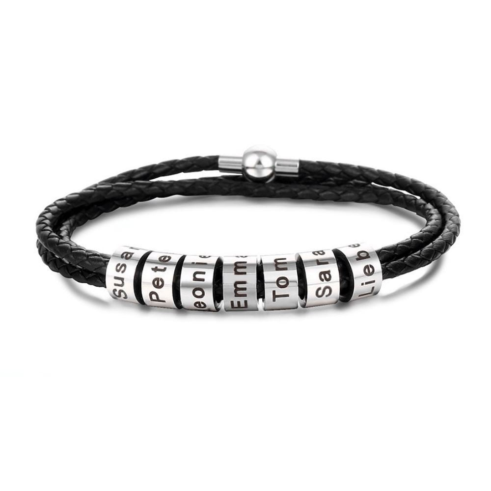Bracciale Uomo Personalizzato con Nomi in Pelle