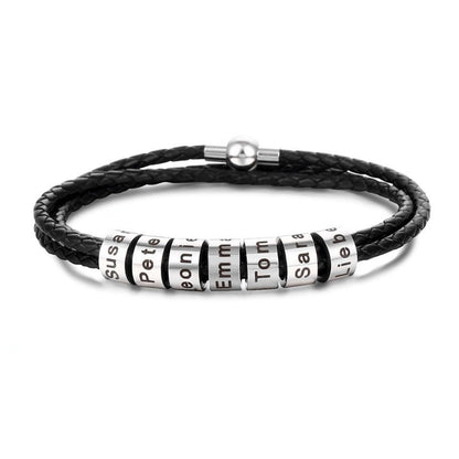 Bracciale Uomo Personalizzato con Nomi in Pelle