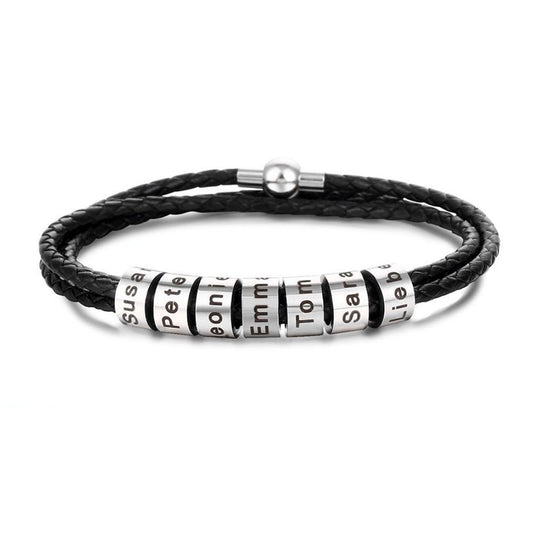 Bracciale Uomo Personalizzato con Nomi in Pelle