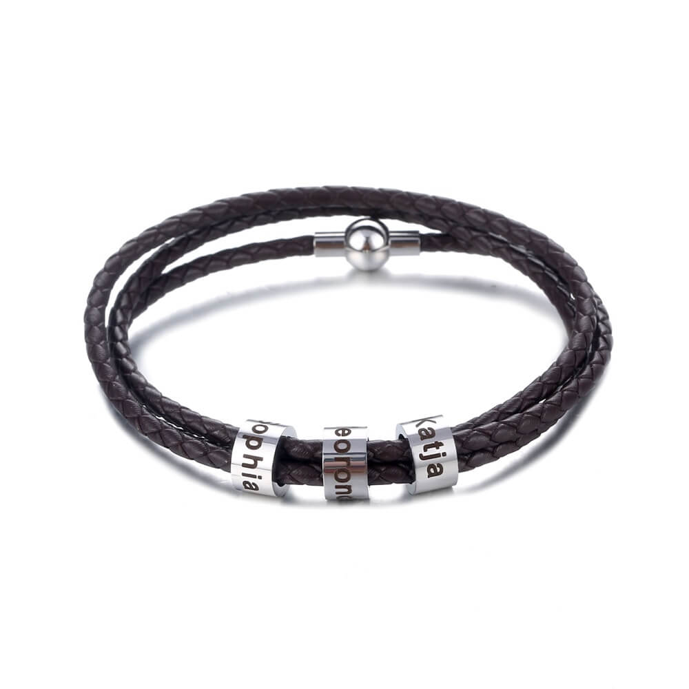 Bracciale Uomo Personalizzato con Nomi in Pelle