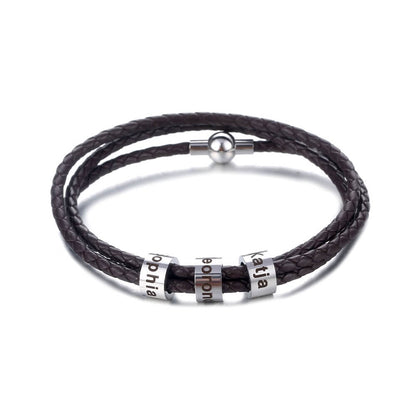 Bracciale Uomo Personalizzato con Nomi in Pelle