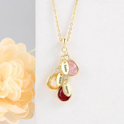 Collana con Nome Inciso e Pietra di Nascita in Acciaio Oro