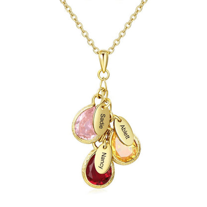 Collana con Nome Inciso e Pietra di Nascita in Acciaio Oro