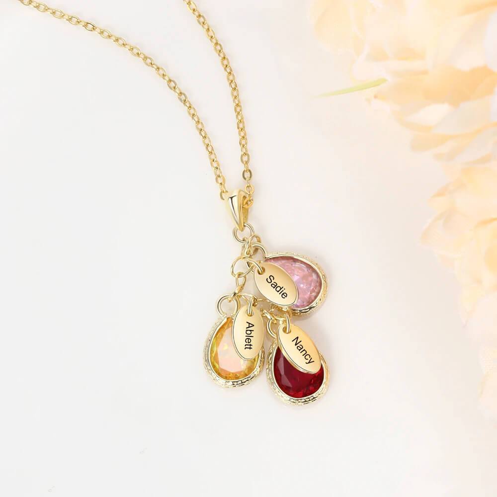 Collana con Nome Inciso e Pietra di Nascita in Acciaio Oro