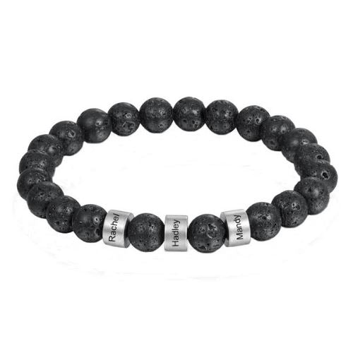 Bracciale Personalizzato con Nomi in Acciaio e Pietre Naturali