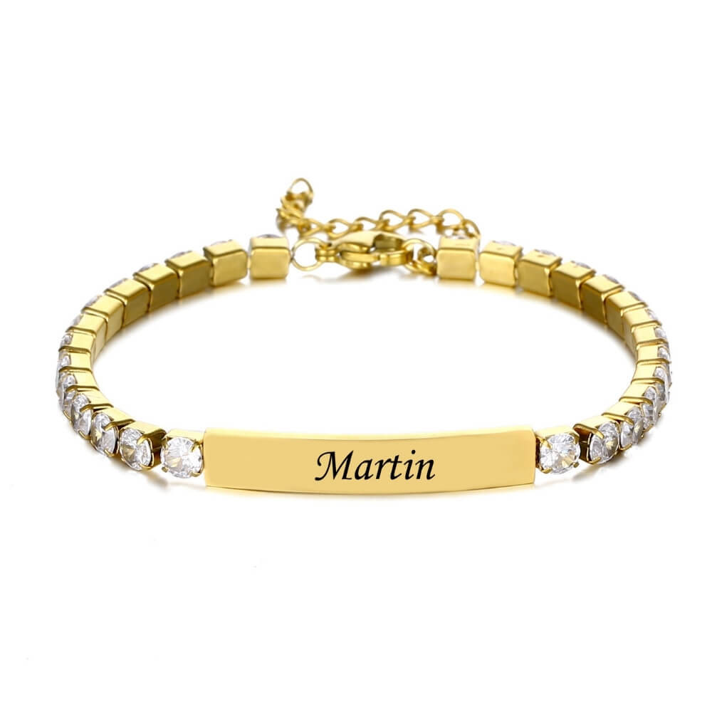 Bracciale Tennis con Nome Inciso Zirconi Oro Argento