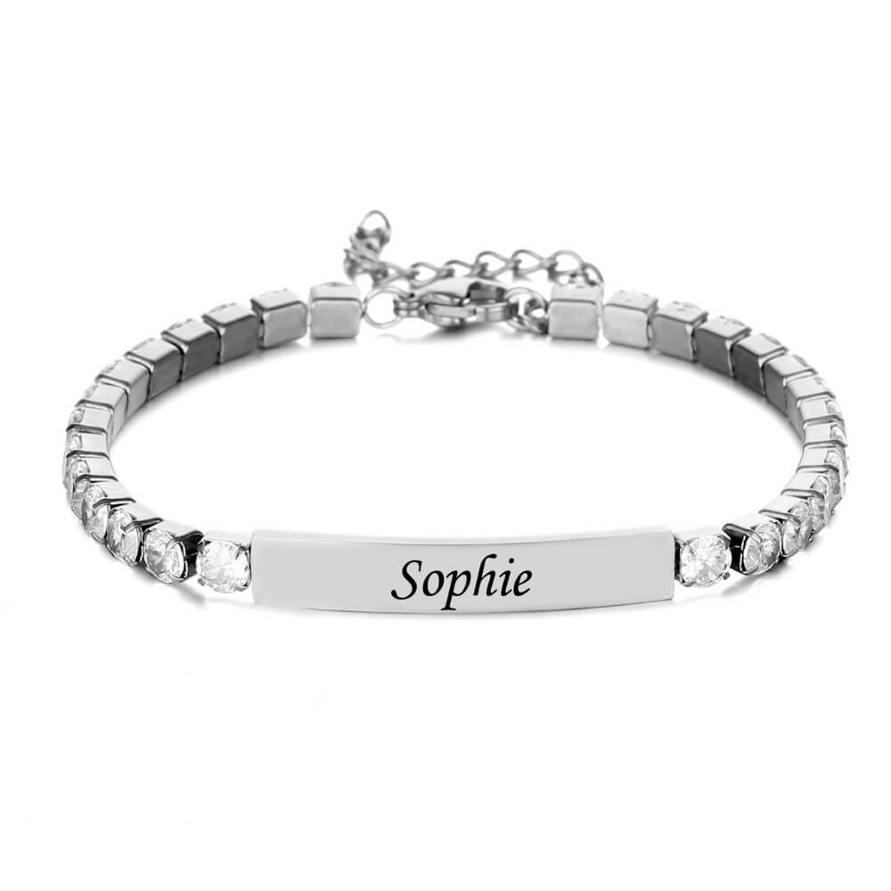 Bracciale Tennis con Nome Inciso Zirconi Oro Argento