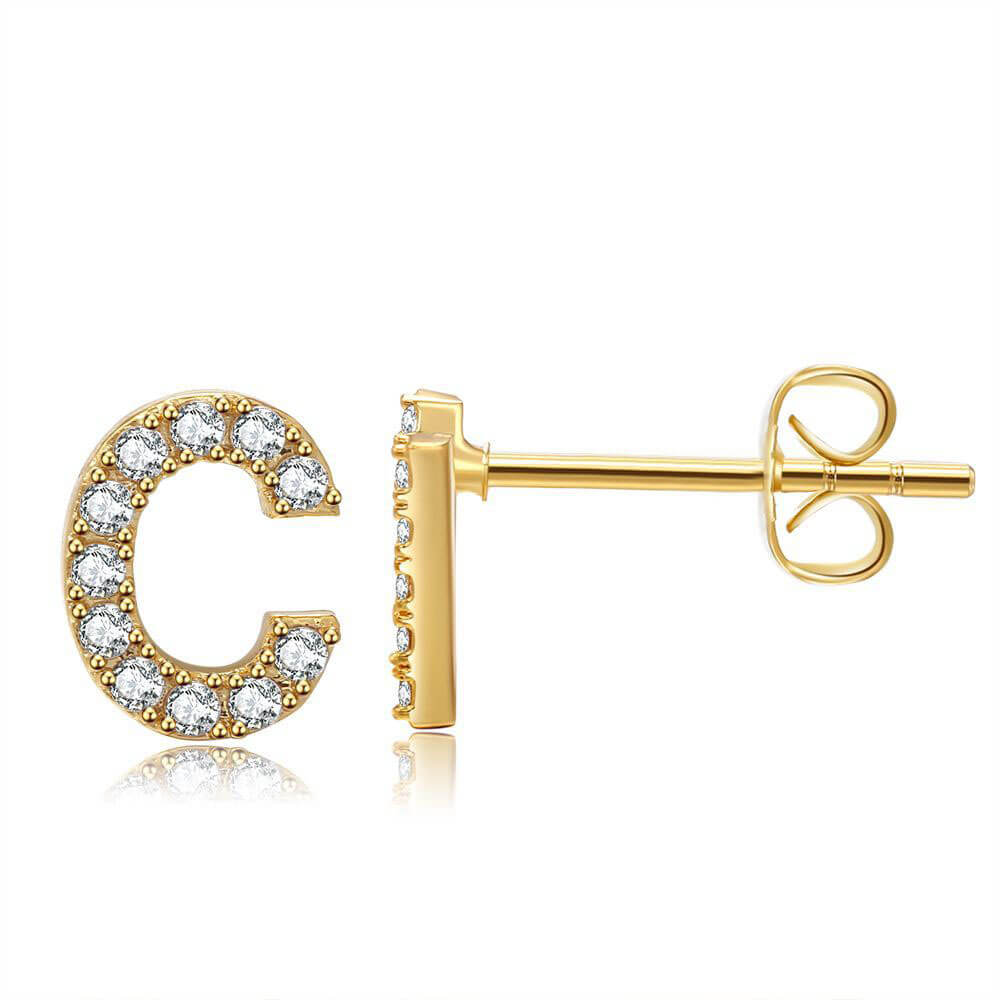 Orecchini con Iniziale in Zirconia Placcati Oro 18K