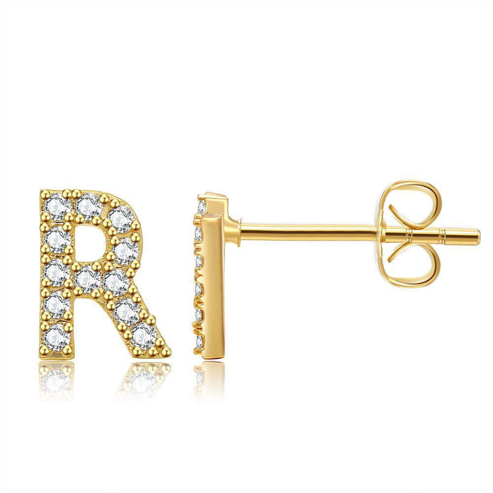 Orecchini con Iniziale in Zirconia Placcati Oro 18K
