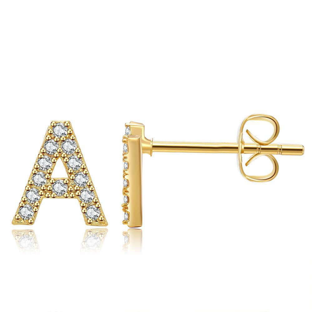 Orecchini con Iniziale in Zirconia Placcati Oro 18K