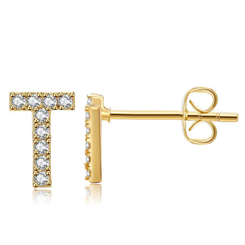 Orecchini con Iniziale in Zirconia Placcati Oro 18K