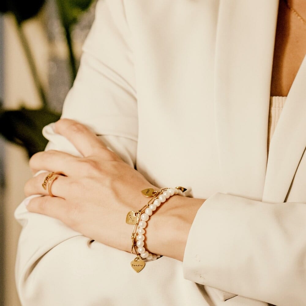 Bracciale Personalizzato con Perle d'Acqua Dolce Oro/Argento