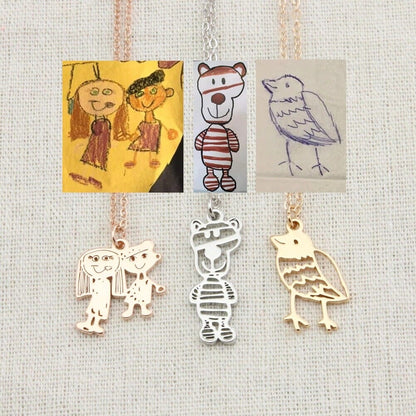 Collana Personalizzata con Disegno Bambini Acciaio Oro