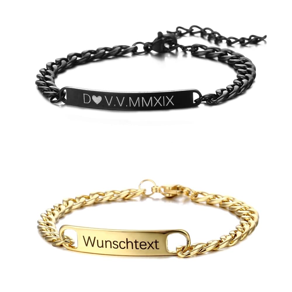 set bracciali personalizzabili per coppia in acciaio