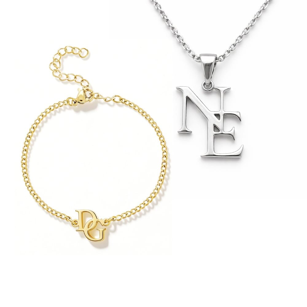 set collana e bracciale con iniziali intrecciate personalizzabili