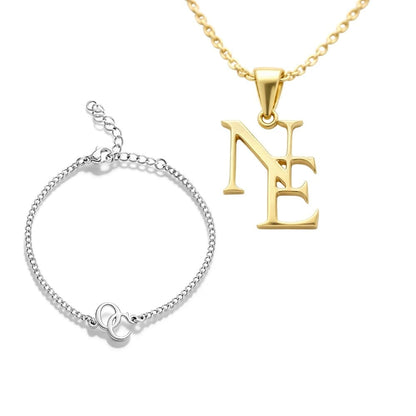 set collana e bracciale con iniziali intrecciate personalizzabili